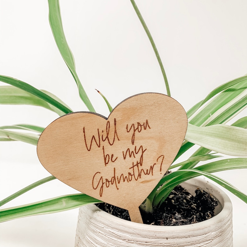 Will You Be My Godmother Planter Tag Godmother Proposal Wood Plant Tag Godmother Gift Garden Stake Flower Pot Tag image 1