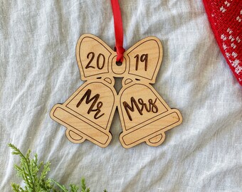 First Christmas As Mr And Mrs Ornament - Wood Christmas Ornament - Engagement Ornament - Just Married Ornament - Engagement Gift