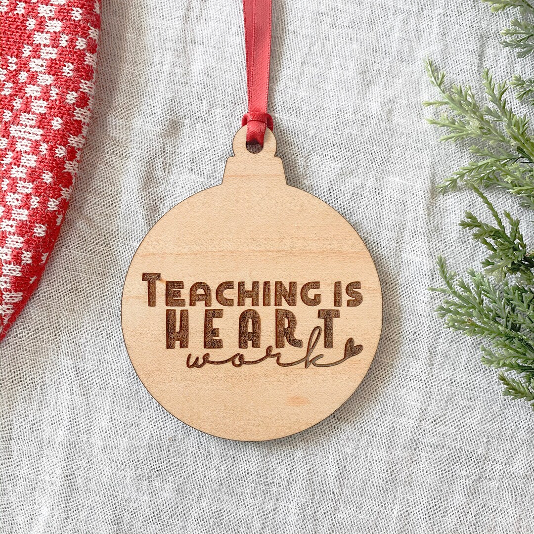 Teachng s A Work of Heart Glttered Glass Chrstmas Ornament Teacher
