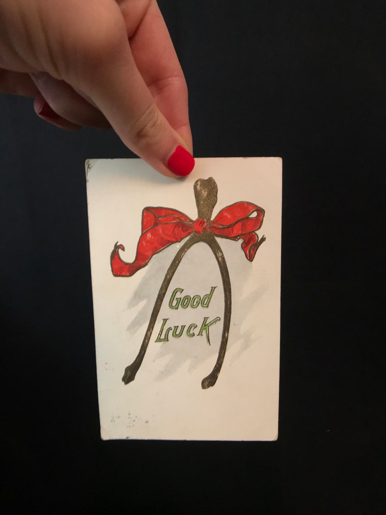 1907 Good Luck and Wish Bone Postcard Antique Postcards Used