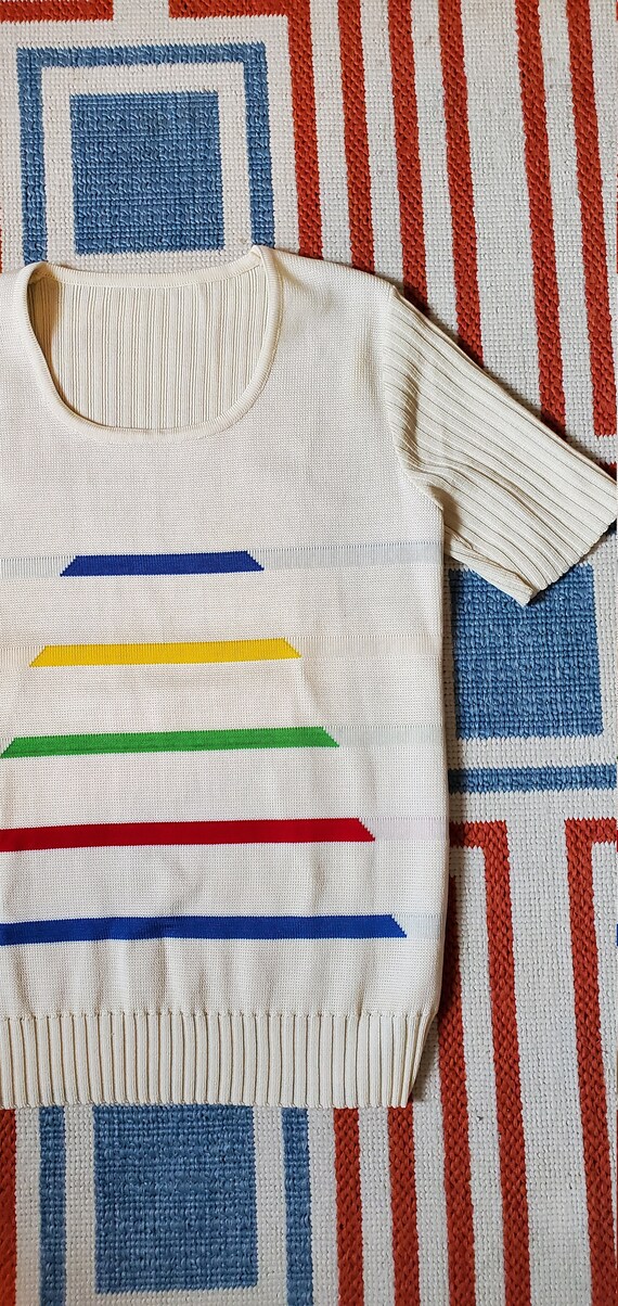 1970's Short Sleeve Striped Sweater // Vintage Cl… - image 3