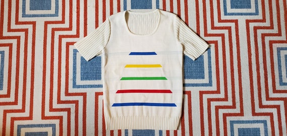 1970's Short Sleeve Striped Sweater // Vintage Cl… - image 1