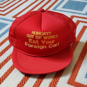 1980&#39;s Novelty Mesh Snap Back Hat // &quot;Foreign Car&quot; // Vintage Accessories // Trucker Hat