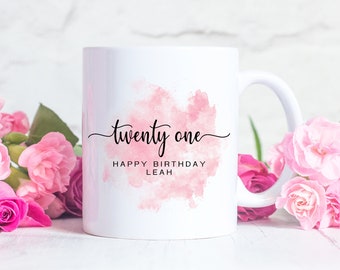 Personalised 21st Watercolour Birthday Mug - Happy Birthday - Birthday Mug - 21st Mug - Watercolour Mug