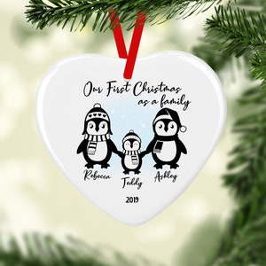 Personalised First Family Christmas Ceramic Decoration New Baby Bauble Family Christmas Decoration Heart