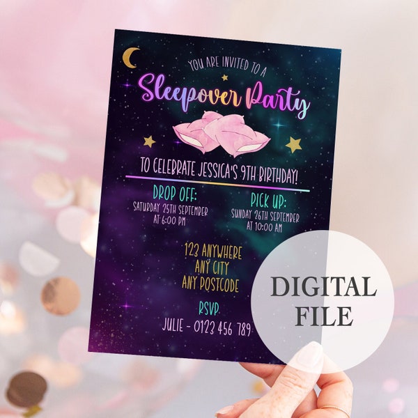 Editable Sleepover Party Template Invitation - Slumber Party Invite - Corjl - Instant Download - Digital Download - Party Invitation