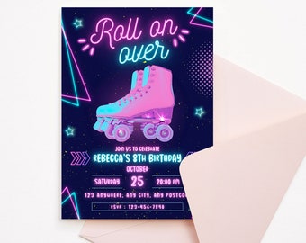 Bearbeitbare Roller Skating Party Vorlage Einladung - Skating Party Invite - Corjl - Instant Download - Digital Download - Party Einladung