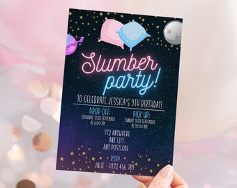 Editable Sleepover Party Template Invitation - Slumber Party Invite - Corjl - Instant Download - Digital Download - Party Invitation