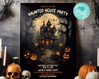 EDITABLE Halloween Invitation Template - Haunted House - Corjl - Halloween Party - Costume Party - Halloween Template