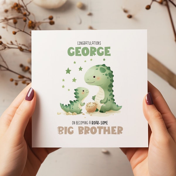 Dinosaur Big Brother Card -  Personalised Dinosaur Big Brother Card - Dinosaur Little Brother Card - New baby brother card - Brother Card