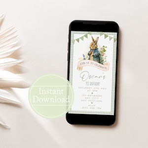 Editable Bunny Party Template Invitation - Rabbit Birthday Evite - Corjl - Instant Download - Digital Download - Party Invitation