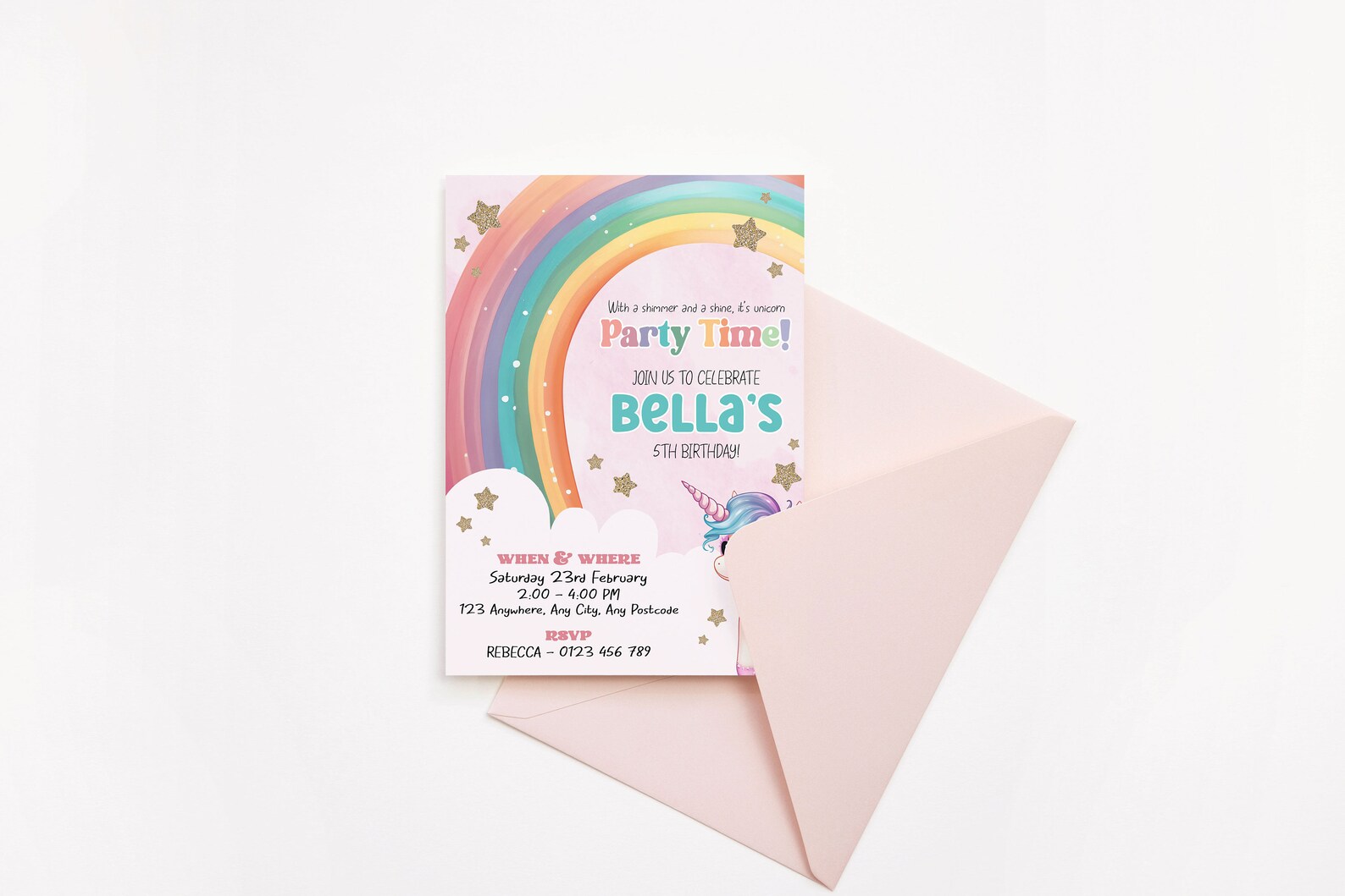 Editable Rainbow Unicorn Invitation - Unicorn Birthday Party Invite ...