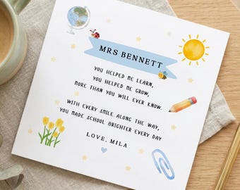 Personalised Thank You Teacher Card  – End of Year Nursery or School Card from Child - C4286