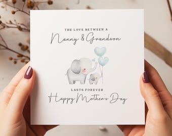 Personalised Nanny & Grandson Mothers Day Card – Elephant Grandma Card – Happy Mothers Day Nanny - C3879