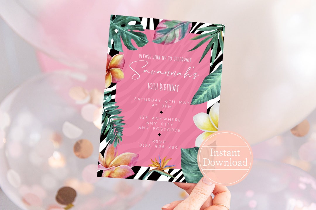 Editable Tropical Party Template Invitation Birthday Party Invite Corjl