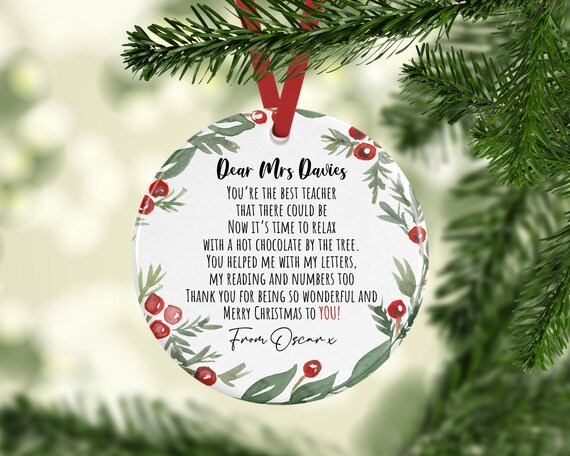 Personalised Thank You Teacher Christmas Ceramic Decoration - Christmas Teacher Keepsake - Christmas Teacher Gift - End Of Term Gift