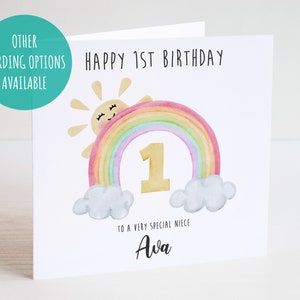 1st Birthday Rainbow Personalised Card - Happy Birthday - Birthday Card - Kids Birthday Card - Rainbow Birthday Card -