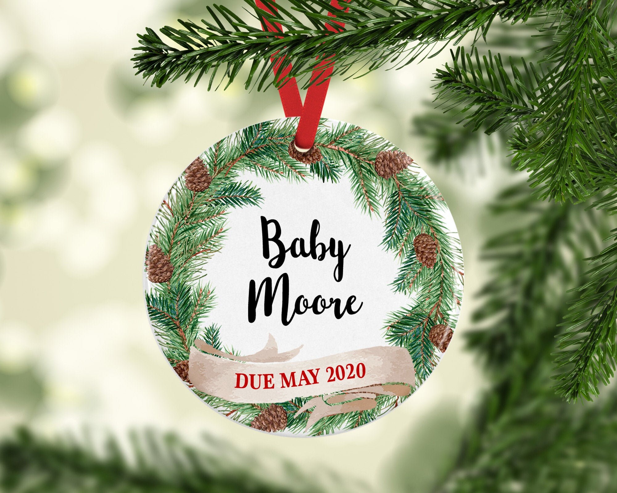 Dte Christmas Basket 2022 Personalised Baby Due Date Tartan Christmas Decoration | Etsy Ireland