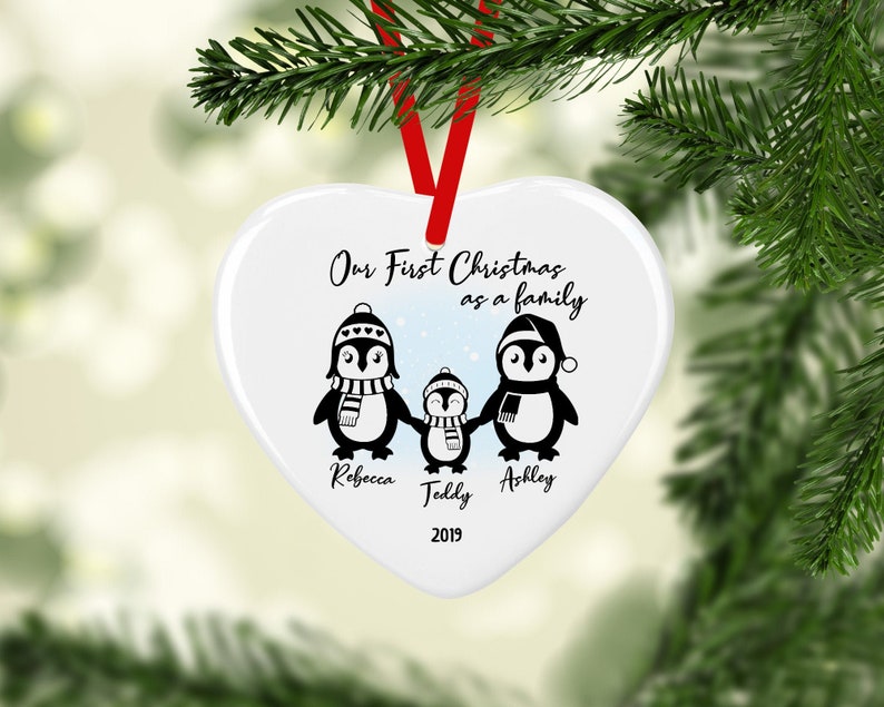 Personalised First Family Christmas Ceramic Decoration New Baby Bauble Family Christmas Decoration Heart