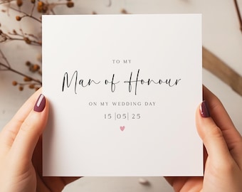 Personalised Man of Honour Card – Wedding Day Thank You Card – Elegant Groomsmaid Proposal - C2791