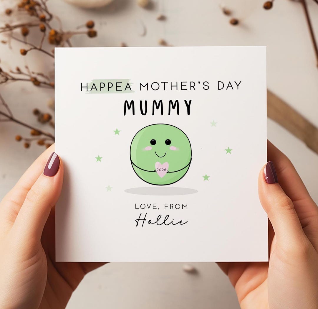 Personalised Happy Mothers Day Card – Cute Pea Mothers Day Card ...
