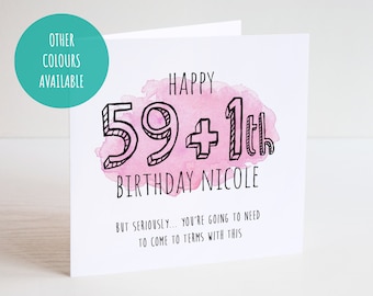 60th Watercolour Birthday Card - 59 + 1 Happy Birthday - 59 plus 1 Birthday Card - 60th Card - Watercolour Card