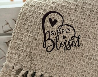 Embroidered Waffle Throw Blanket, Simply Blessed, Personalized Gift