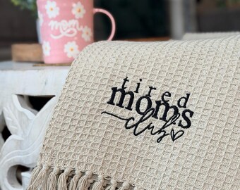 Embroidered Waffle Knit Throw Blanket – Cozy Neutral Mom Gift
