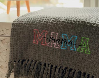 Embroidered Mama Waffle Throw Blanket, Personalized Mother's Day Gift