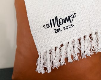 Embroidered Name Blanket, Personalized Waffle Throw, Mother's Day Gift