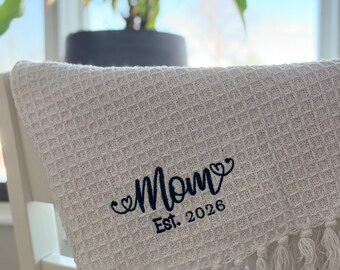 Embroidered Waffle Blanket, Custom Name Throw, Personalized Mom Gift