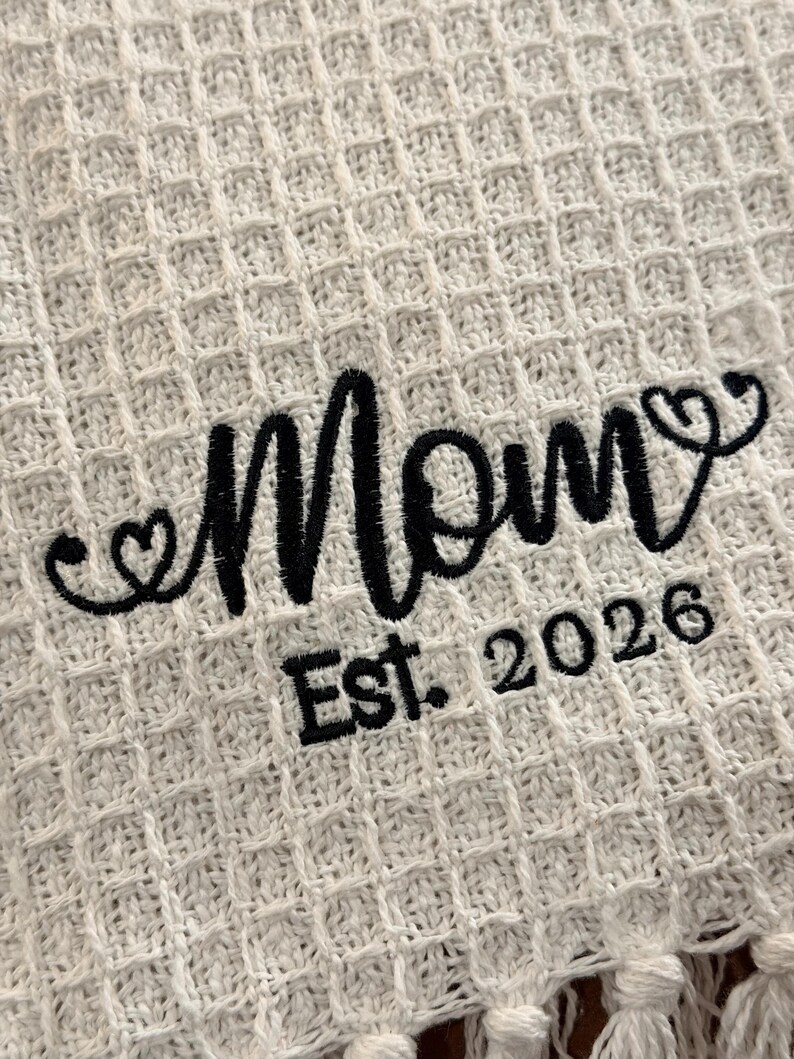 Embroidered Waffle Blanket, Custom Name Throw, Personalized Mom Gift image 13