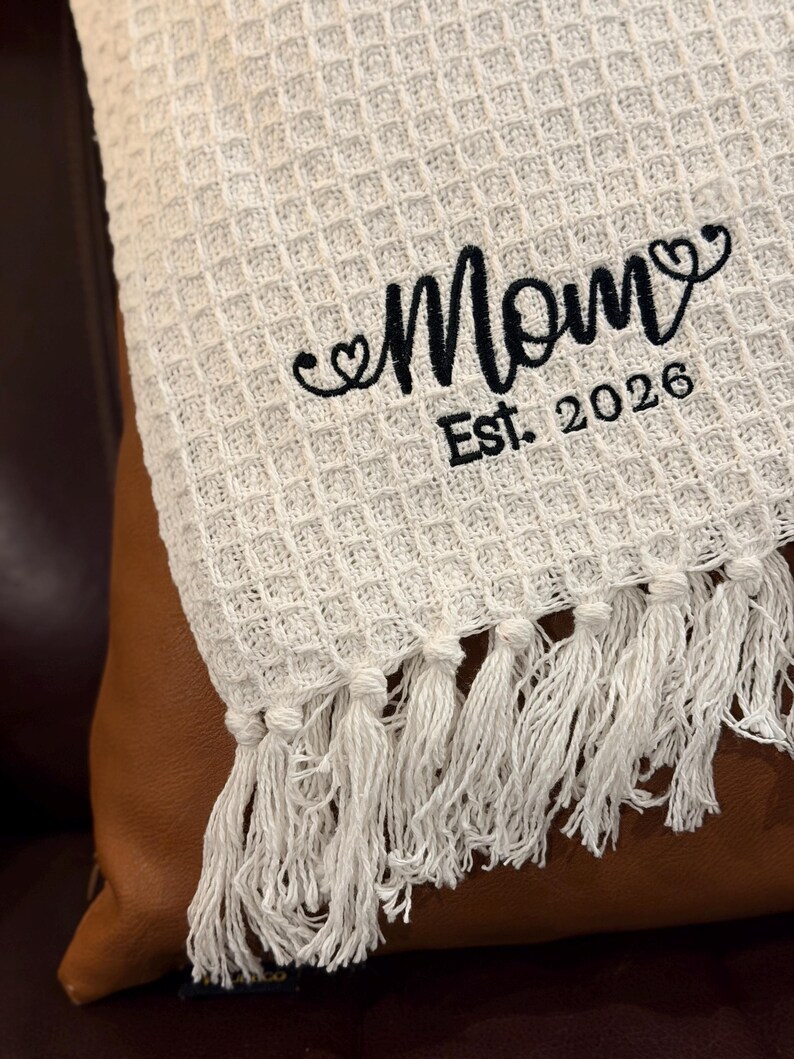 Embroidered Waffle Blanket, Custom Name Throw, Personalized Mom Gift image 11