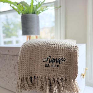 Embroidered Waffle Blanket, Custom Name Throw, Personalized Mom Gift image 12