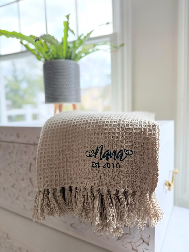 Embroidered Waffle Blanket, Custom Name Throw, Personalized Mom Gift image 12