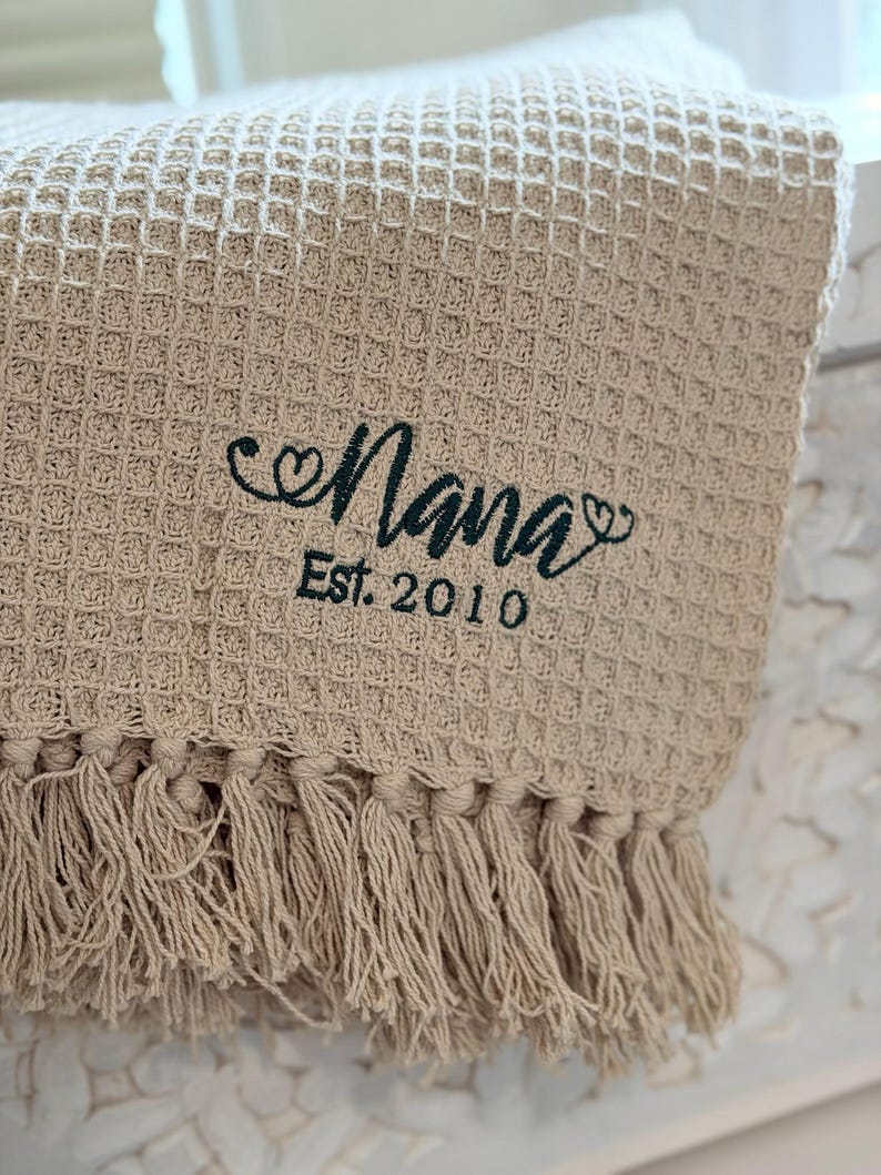 Embroidered Waffle Blanket, Custom Name Throw, Personalized Mom Gift image 10