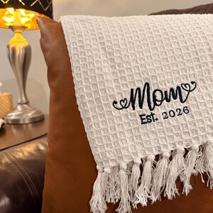 Embroidered Waffle Blanket, Custom Name Throw, Personalized Mom Gift image 8