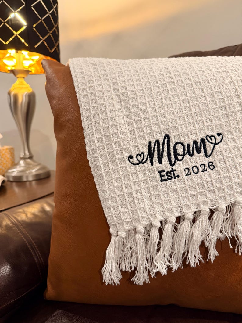 Embroidered Waffle Blanket, Custom Name Throw, Personalized Mom Gift image 8