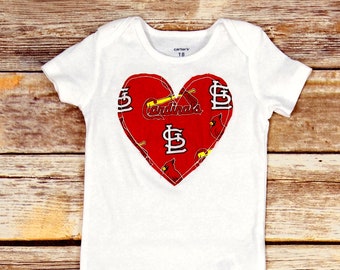 Baby Girls Cardinals Onesies- St. Louis Cardinals Heart Appliquéd Bodysuits Baby/infant/toddler, Hand-made, St. Louis Cardinals Baby Clothes