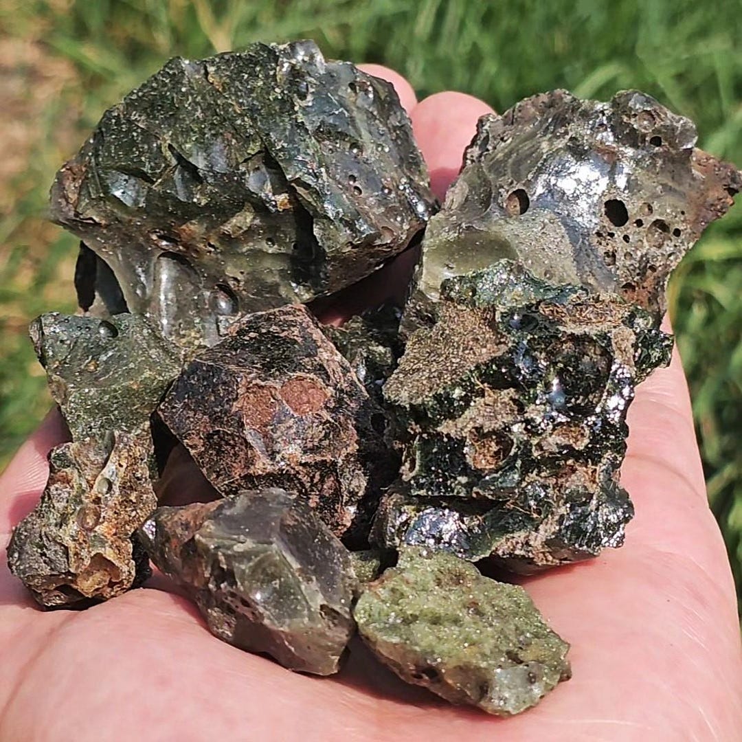 Green Slag Glass, Historic 1870s Iron Ore Smelting, Ferromagnetic