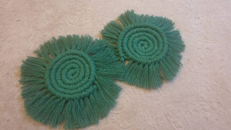 Handmade Macrame Coasters Round Shaped Drinks Cotton Boho Woven Coaster with Tassel for Mugs and Cups Green 2 pcs 9 usd