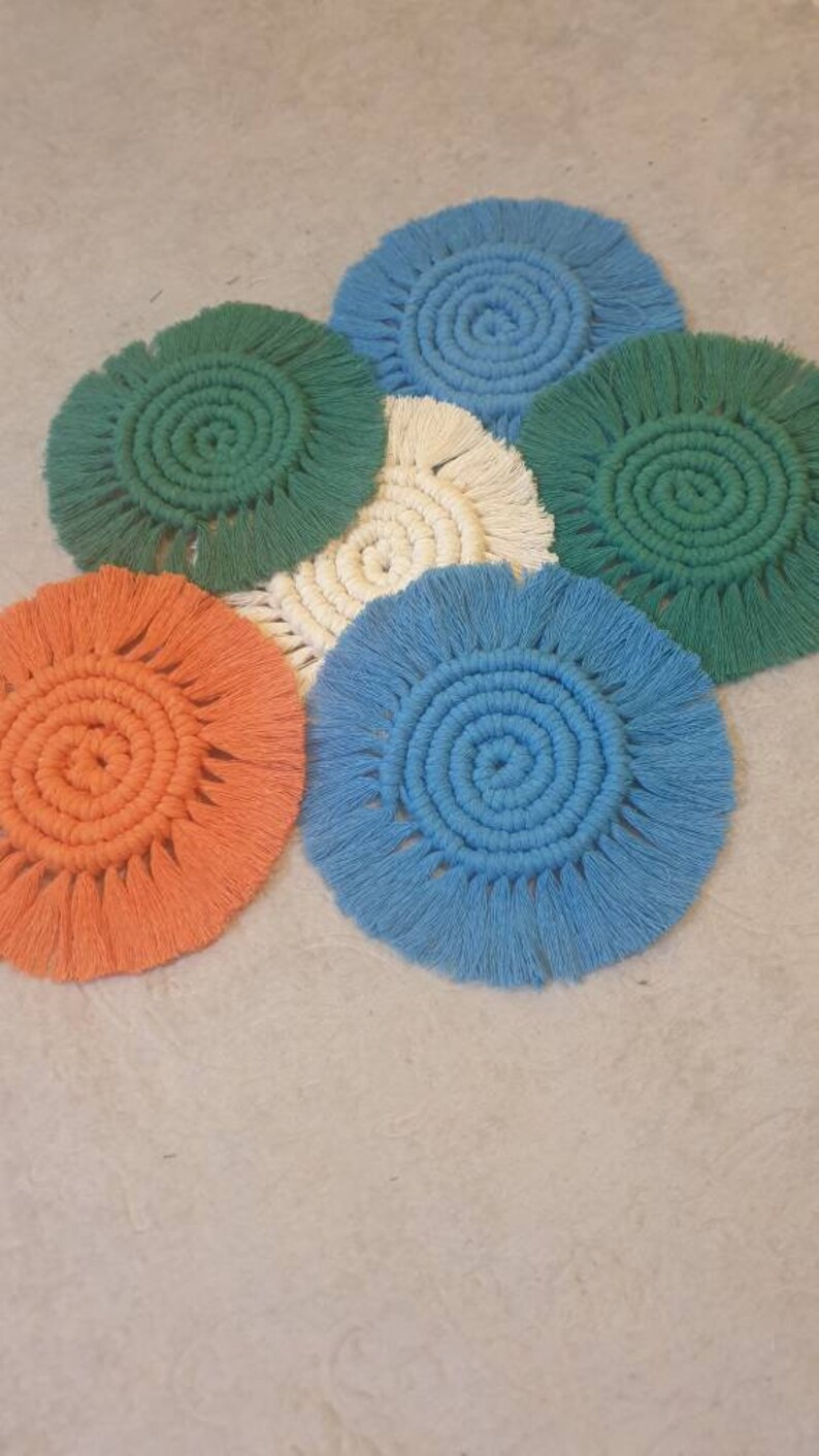 Handmade Macrame Coasters Round Shaped Drinks Cotton Boho Woven Coaster with Tassel for Mugs and Cups Green 2 pcs 9 usd
