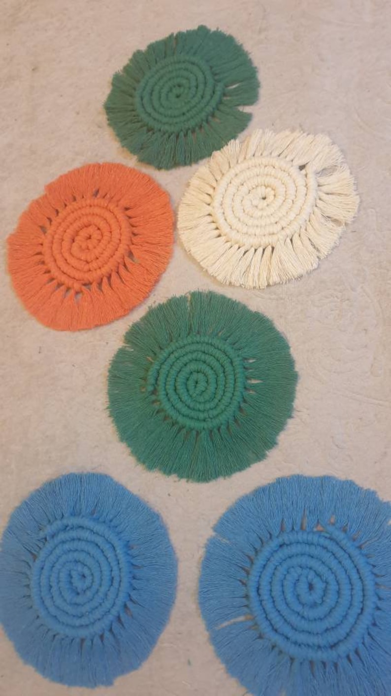 Handmade Macrame Coasters Round Shaped Drinks Cotton Boho Woven Coaster with Tassel for Mugs and Cups Green 2 pcs 9 usd