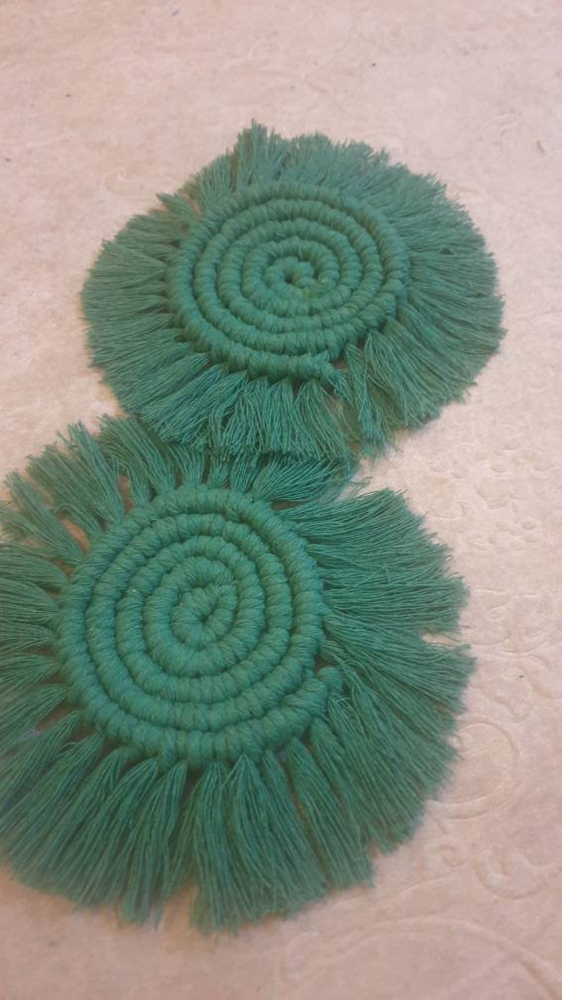 Handmade Macrame Coasters Round Shaped Drinks Cotton Boho Woven Coaster with Tassel for Mugs and Cups Green 2 pcs 9 usd
