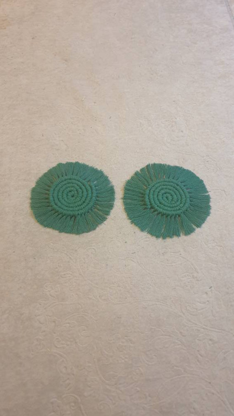 Handmade Macrame Coasters Round Shaped Drinks Cotton Boho Woven Coaster with Tassel for Mugs and Cups Green 2 pcs 9 usd