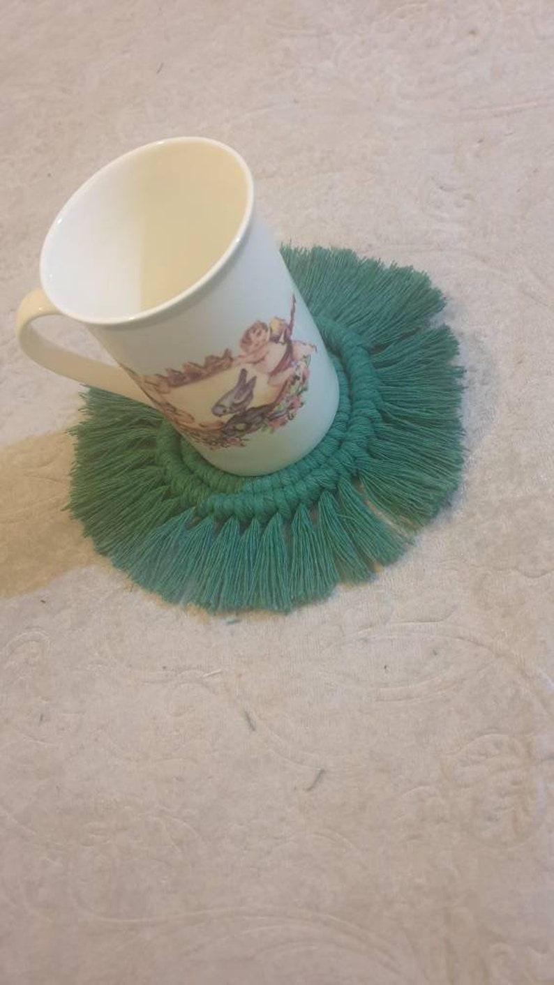 Handmade Macrame Coasters Round Shaped Drinks Cotton Boho Woven Coaster with Tassel for Mugs and Cups Green 2 pcs 9 usd