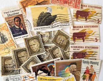 Assorted Used Vintage Postage Stamps / Yellow Postage Stamps / Canceled Stamps