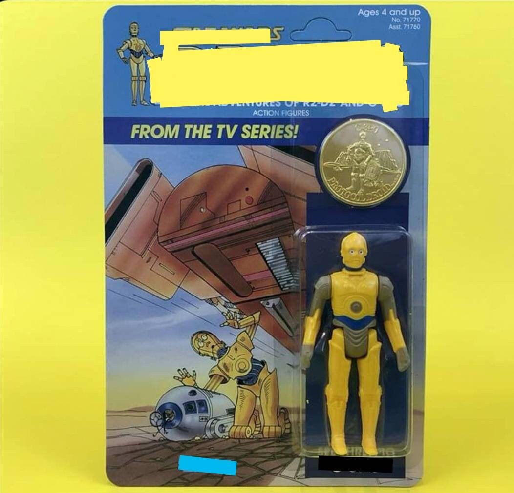 Vintage Style Figure, Custom Cartoon Proto Carded with coin