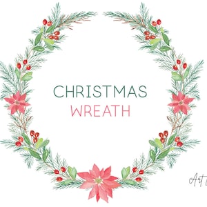Watercolor Christmas Wreath Clipart I – 1 Hand-Painted Winter Holiday PNG for DIY Crafts, Cards, Free Commercial Use, Digital Download