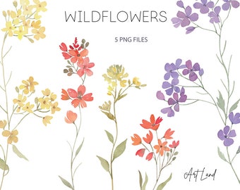 Watercolor Wildflowers Clipart: 6 Hand-Painted Botanical Set (PNG, Digital Download, Free Commercial Use)